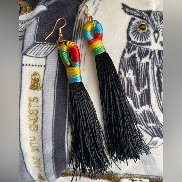 Jewelry - Black & Rainbow Tassel Dangling Earrings